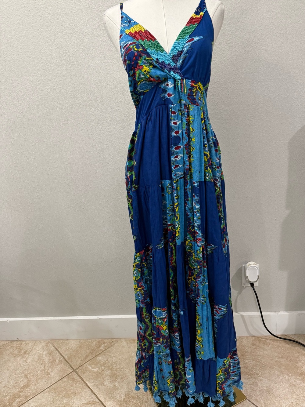 Barok Anthropologie Paris Sleeveless V-Neck Tiered Dress Sz S Wedgewood Blue - Picture 2 of 6